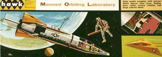 label of 1966 convair atlas space station plastic model kit with orbital life boat