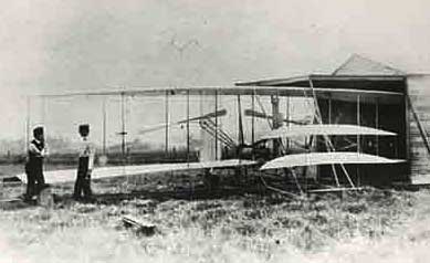 Wright Brothers Flyer getting ready to fly