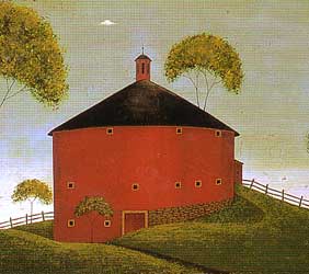 18th Century painting of a Red Round barn