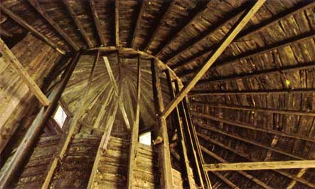 Looking up in a Poly-Sided Barn
