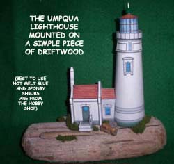 Umpqua lighthouse on driftwood
