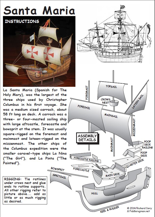 instructions for the Santa Maria paper model ship
