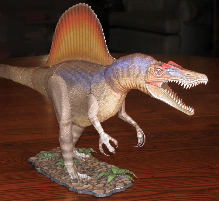 front view of a spinosaurus paper model